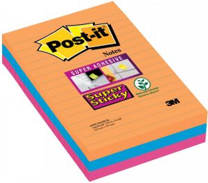 Post-It Super Sticky Notes XXL Boost 90 vel ft 101 X 152 mm gelijnd geassorteerde kleuren pak van 3