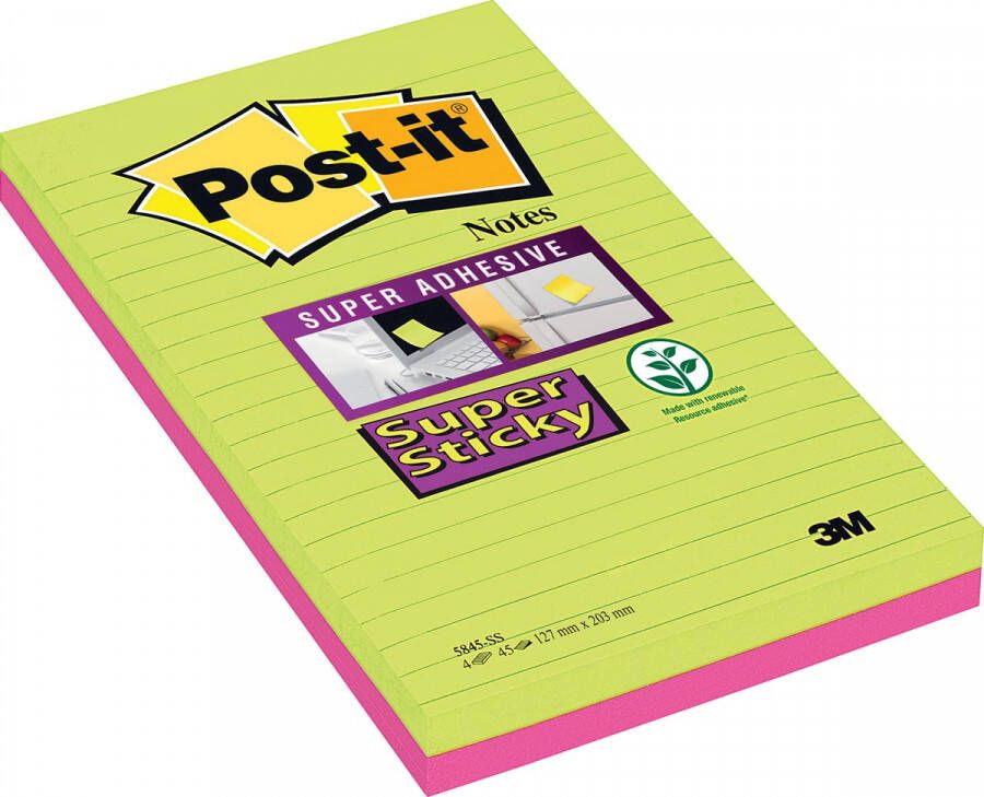 Post-It Super Sticky notes XXXL 45 vel ft 127 x 203 mm geassorteerde kleuren pak van 2 blokken