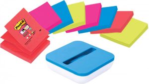Post-It Super Sticky Z-notes dispenser met 8 blokken 76 x 76 mm geassorteerde kleuren