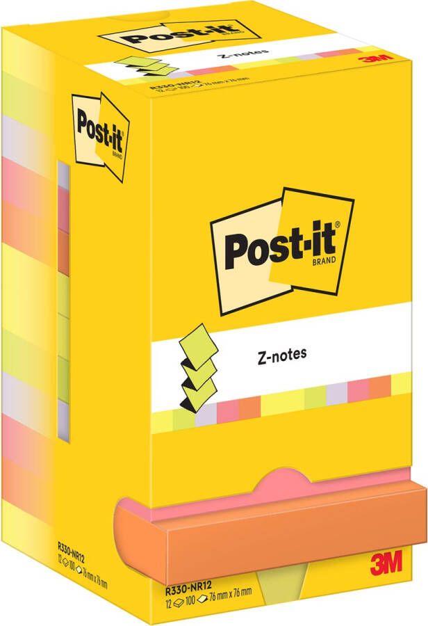 Post-it z-notes 100 vel ft 76 x 76 mm pak van 12 blokken assorti neonkleuren