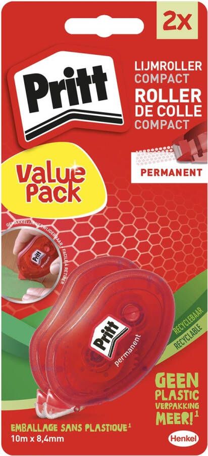 Pritt Compact lijmroller permanent blister met 2 stuks 2de aan halve prijs