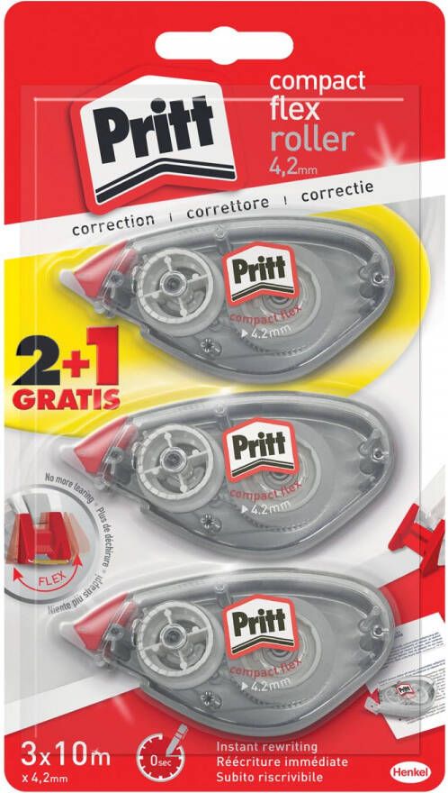 Pritt correctieroller Compact Flex 4, 2 mm x 10 m, blister 2 + 1 gratis online kopen