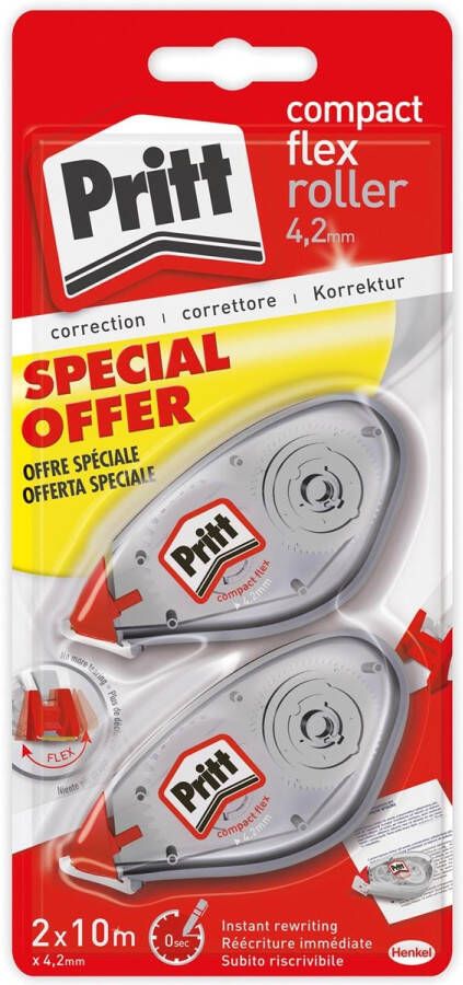 Pritt correctieroller Compact Flex 4 2 mm x 10 m blister met 2 stuks