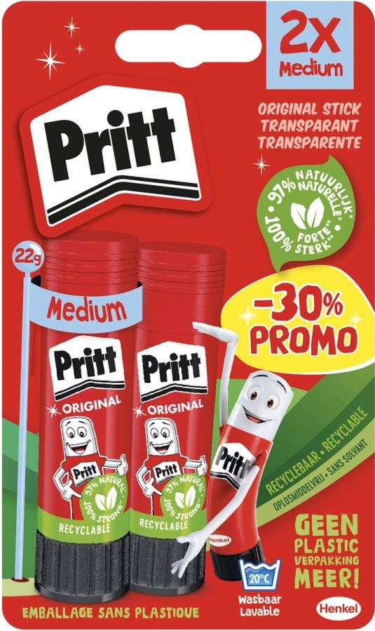 Pritt Lijmstift Stick Original 22gr blister Ã  2 stuks Promo