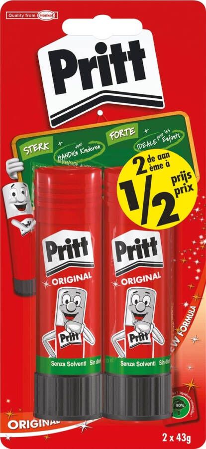 Pritt plakstift 43 g blister van 2 stuks 2de aan halve prijs