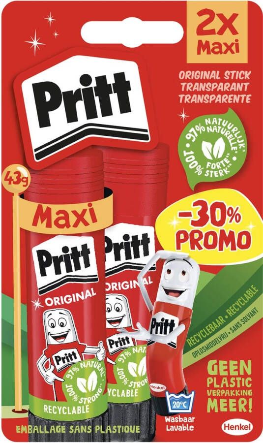 Pritt Lijmstift Stick Original 43gr blister Ã  2 stuks Promo