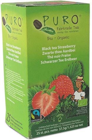 Puro Bio thee Aardbei zwarte thee fairtrade pak van 25 zakjes