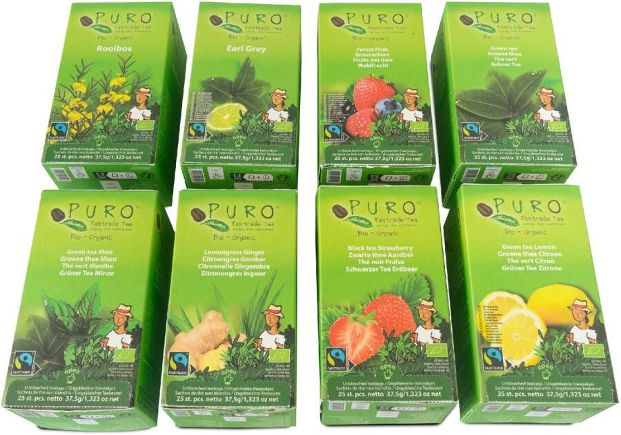 Puro Bio thee assortiment fairtrade 8 pakken van 25 zakjes