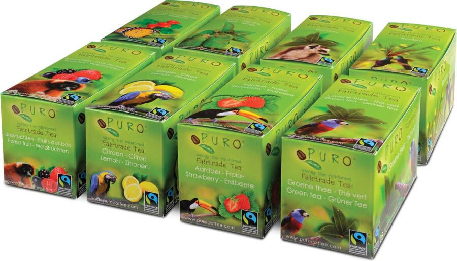 Puro thee geassorteerde smaken fairtrade 8 pakken van 25 zakjes