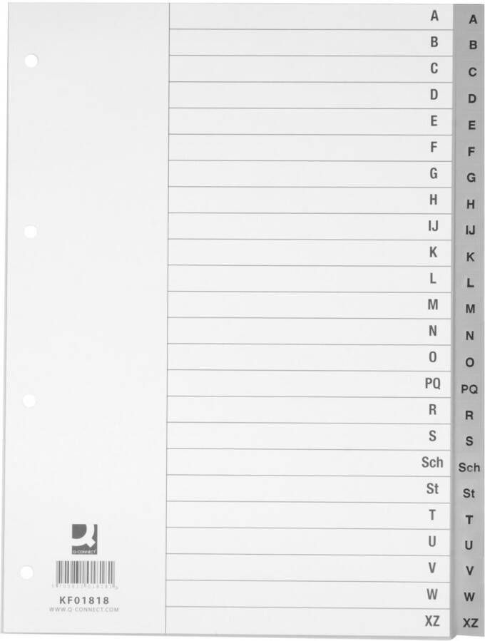 Q-CONNECT alfabetische tabbladen A4 PP met indexblad 24 tabs grijs