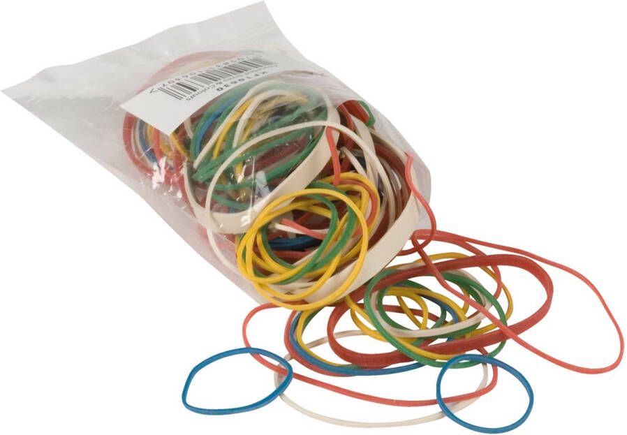 Q-CONNECT elastieken breedte 1 5 mm verschillende lengtes 25 g geassorteerde kleuren