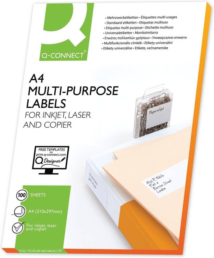 Q-CONNECT etiketten wit rechte hoeken 70 x 37 mm 100 vel 24 etiketten per vel