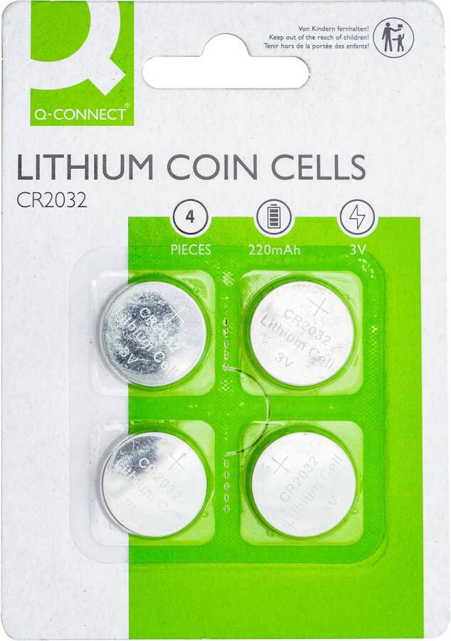 Q-CONNECT knoopcel lithium CR2032 blister van 4 stuks
