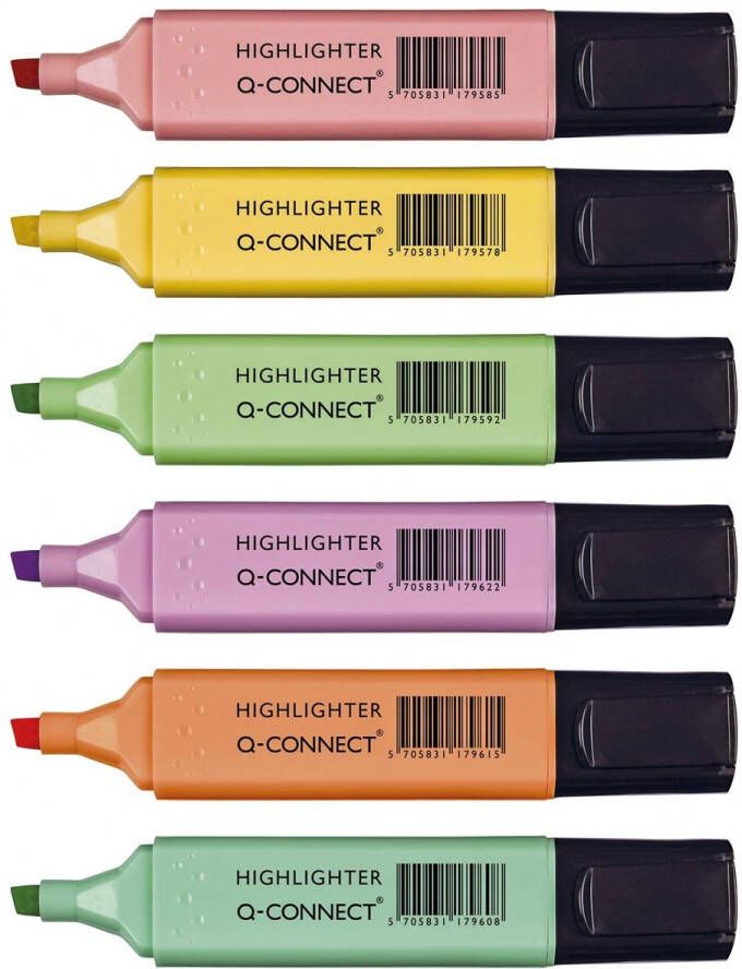 Q-Connect Q Connect markeerstift pastel geassorteerde kleuren pak van 6 stuks