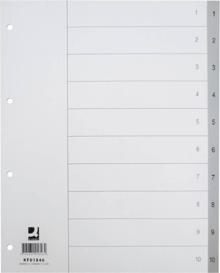 Q-CONNECT numerieke tabbladen A4 PP 1-10 met indexblad grijs