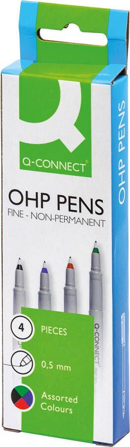 Q-CONNECT OHP marker non permanent fijn set van 4 stuks in geassorteerde kleuren