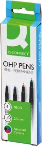 Q-CONNECT OHP marker permanent fijn set van 4 stuks in geassorteerde kleuren