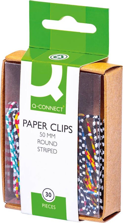 Q-CONNECT papierklemmen 50 mm doos van 30 stuks gestreept in wit en geassorteerde kleuren