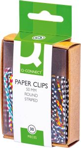 Q-CONNECT papierklemmen 50 mm doos van 30 stuks gestreept in wit en geassorteerde kleuren