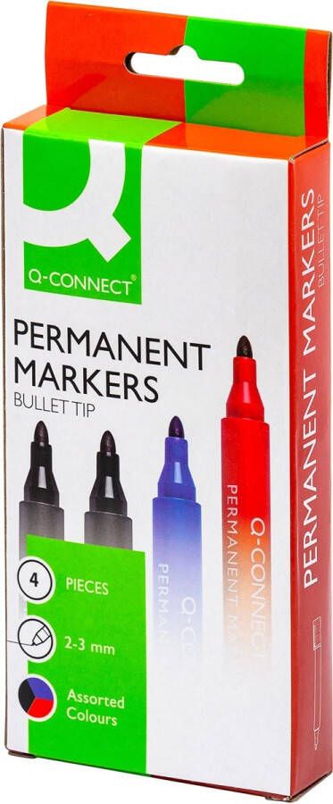 Q-Connect Q Connect permanente marker ronde punt geassorteerde kleuren etui van 4 stuks