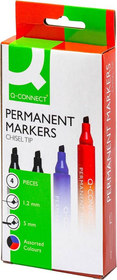 Q-Connect Q Connect permanente marker schuine punt geassorteerde kleuren etui van 4 stuks