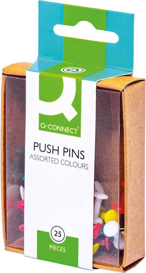 Q-CONNECT prikbordspelden doosje van 25 stuks geassorteerde kleuren