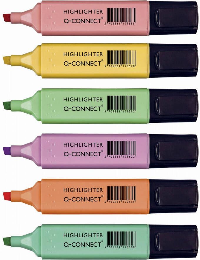 Q-CONNECT markeerstift pastel geassorteerde kleuren pak van 6 stuks