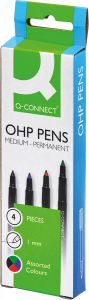 Q-CONNECT OHP marker permanent medium set van 4 stuks in geassorteerde kleuren