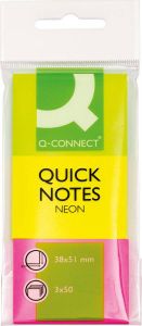 Q-CONNECT Quick Notes ft 38 x 51 mm 50 vel etui van 3 blokken in neonkleuren