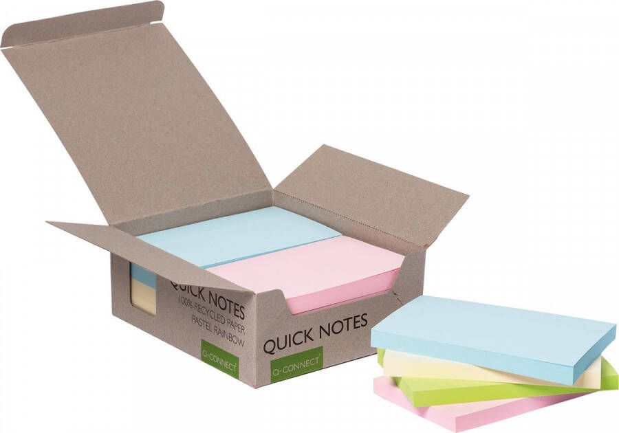 Q-CONNECT Quick Notes Recycled pastel ft 76 x 127 mm 100 vel doos van 12 stuks in geassorteerde kleure