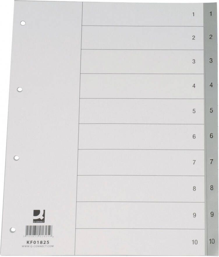 Q-CONNECT tabbladen set 1-10 met indexblad ft A4 grijs