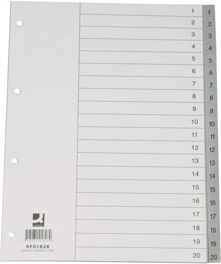 Q-CONNECT tabbladen set 1-20 met indexblad ft A4 grijs