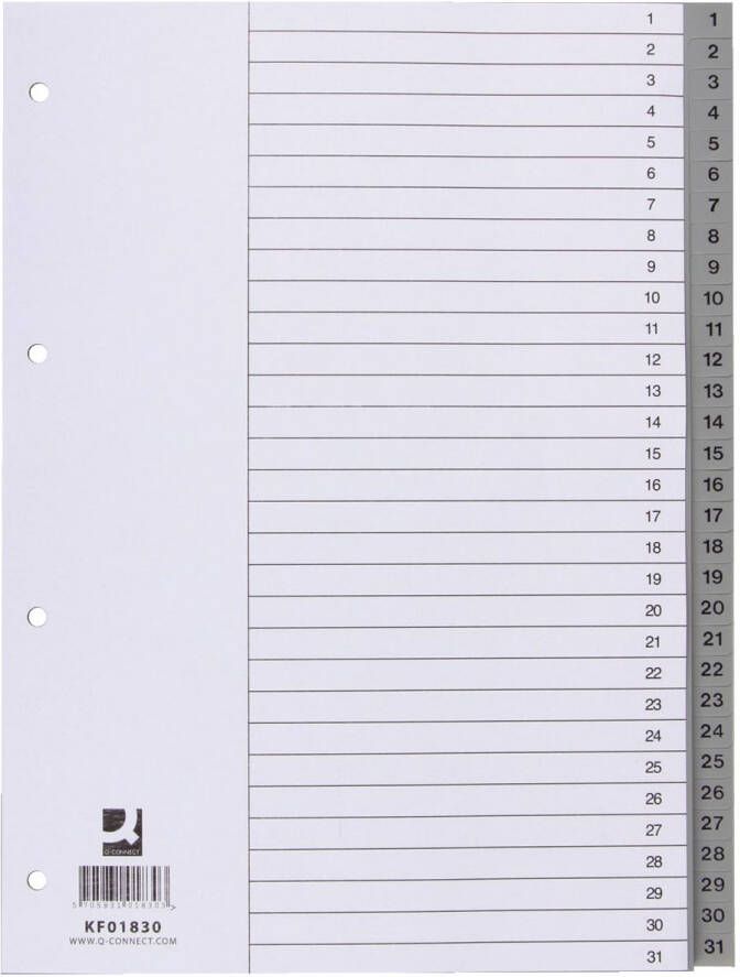 Q-CONNECT tabbladen set 1-31 met indexblad ft A4 grijs