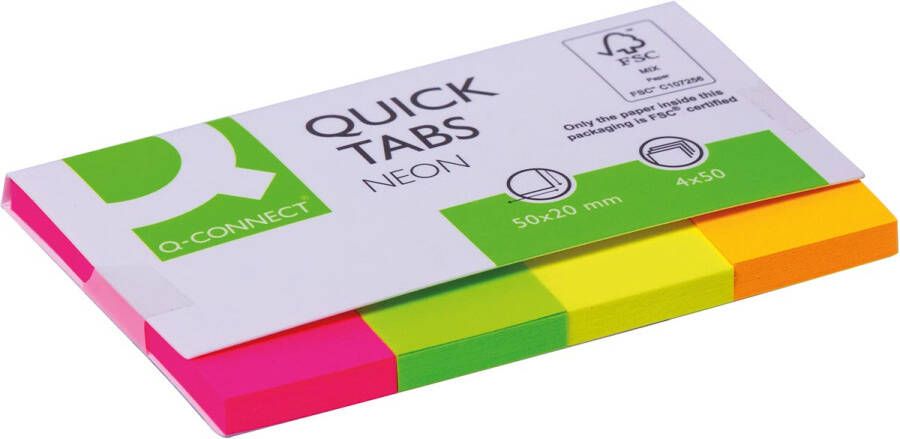 Q-CONNECT Quick Tabs ft 20 x 50 mm 4 x 50 tabs geassorteerde kleuren