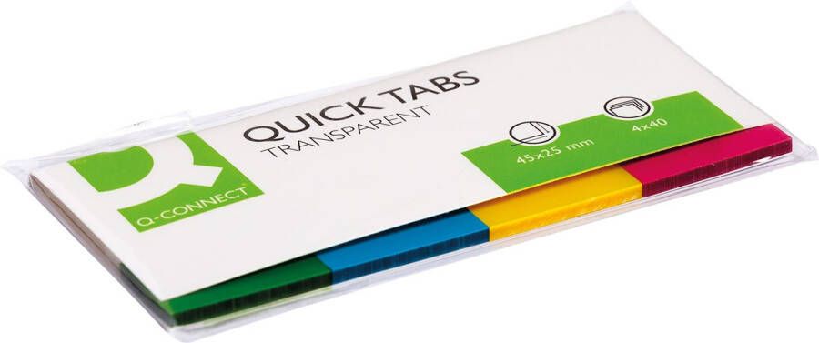Q-CONNECT Quick Tabs ft 25 x 45 mm 4 x 40 tabs geassorteerde kleuren