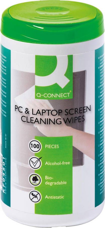 Q-CONNECT reinigingsdoekjes voor PC- en notebookschermen antistatisch pak van 100 doekjes