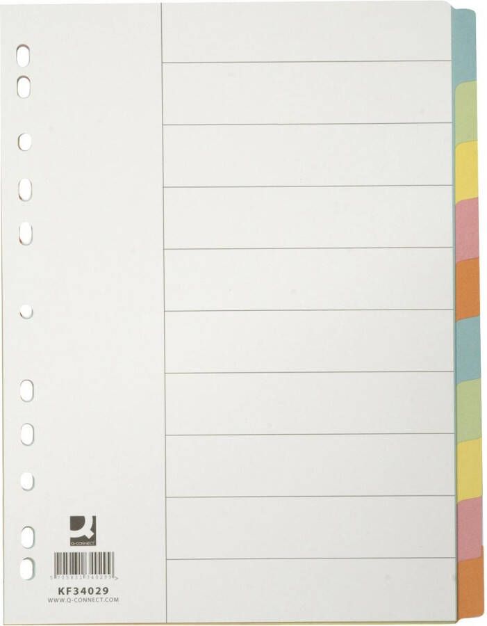 Q-CONNECT tabbladen A4 karton 11-gaatsperforatie 10 tabs geassorteerde kleuren