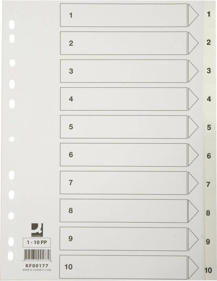 Q-CONNECT tabbladen A4 PP 11-gaatsperforatie met indexblad set van 1-10 wit