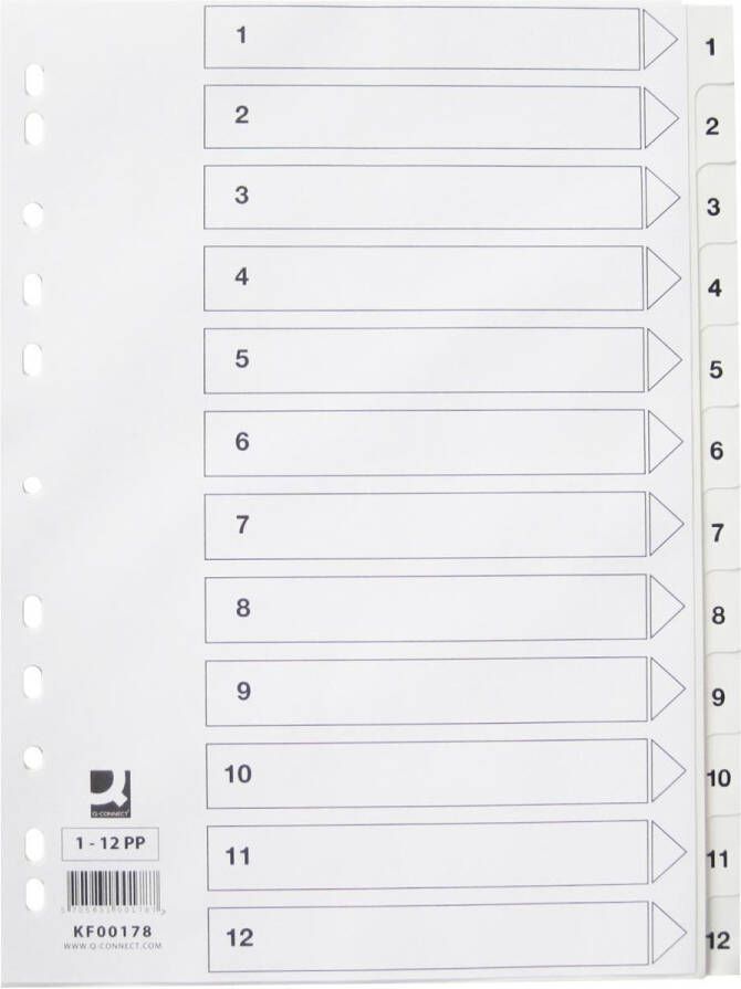 Q-CONNECT tabbladen A4 PP 11-gaatsperforatie met indexblad set van 1-12 wit
