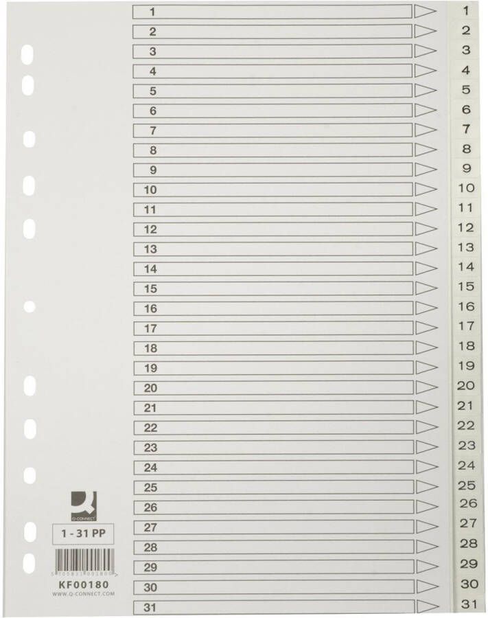Q-CONNECT tabbladen A4 PP 11-gaatsperforatie met indexblad set van 1-31 wit