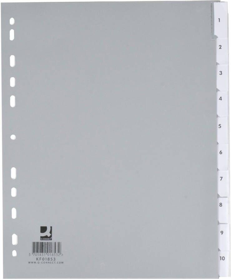 Q-CONNECT tabbladen A4 PP 4-gaatsperforatie 10 tabs grijs