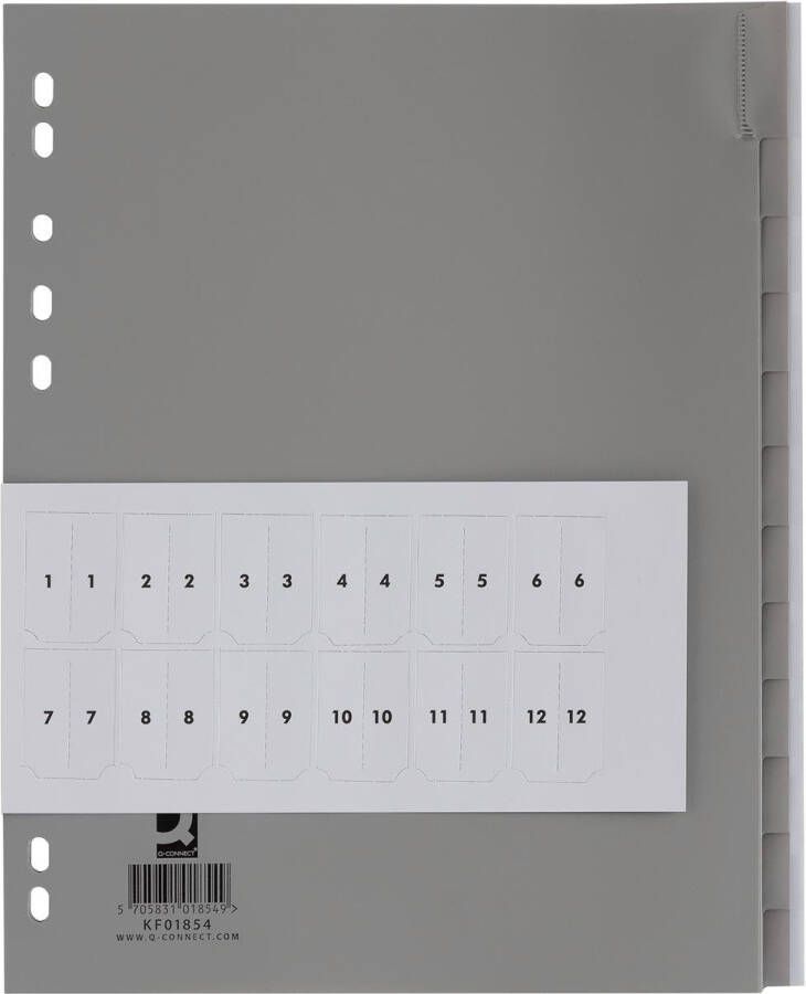 Q-CONNECT tabbladen A4 PP 4-gaatsperforatie 12 tabs grijs - Foto 2