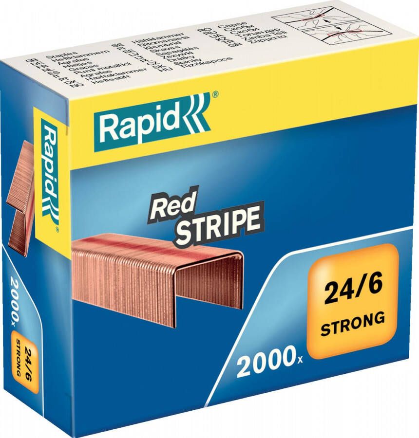 Rapid Nietjes 24/6, Red Stripe, verkoperd, doos van 2000 nietjes online kopen