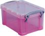 Really Useful Boxes van stevig kunststof | VindiQ Really Useful Box 0 7 liter transparant roze - Thumbnail 2