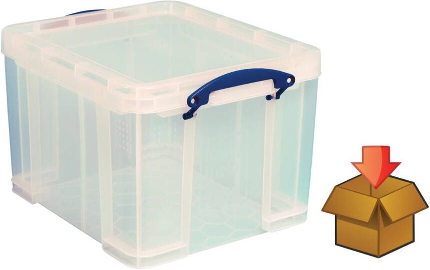 Really Useful Boxes van stevig kunststof | VindiQ Really Useful Box 35 liter transparant per stuk verpakt in karton