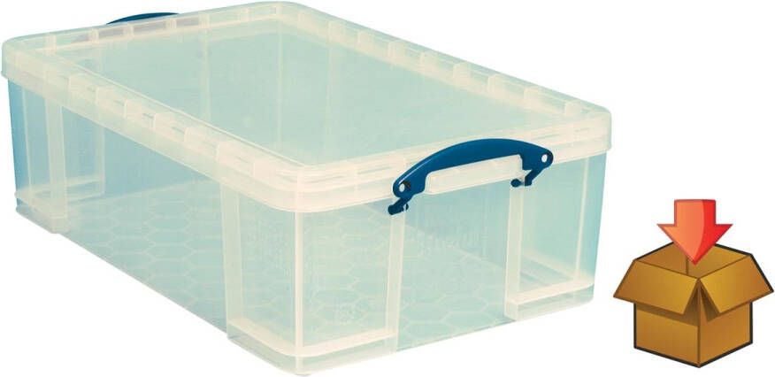 Really Useful Boxes van stevig kunststof | VindiQ Really Useful Box 50l transparant per stuk verpakt in karton