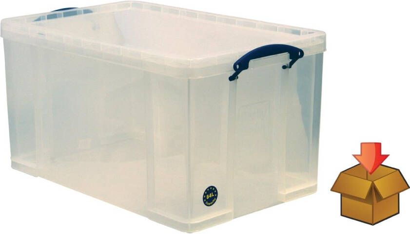 Really Useful Boxes van stevig kunststof | VindiQ Really Useful Box 84 liter transparant per stuk verpakt in karton