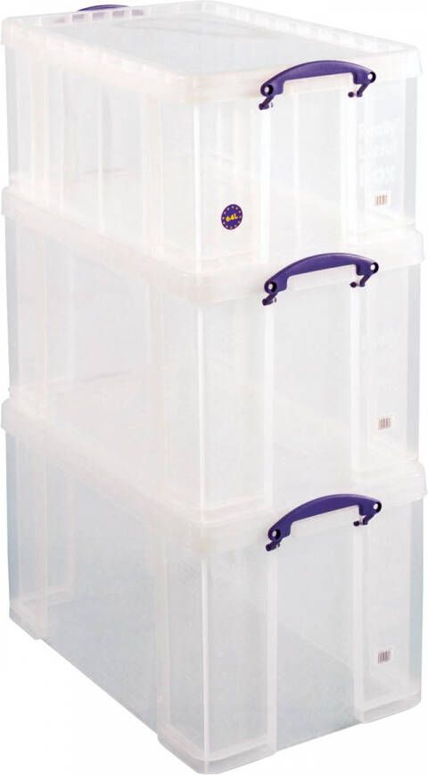 Really Useful Boxes van stevig kunststof | VindiQ Really Useful Box actiepakket: 2 x 84 liter + 1 x 64 liter transparant