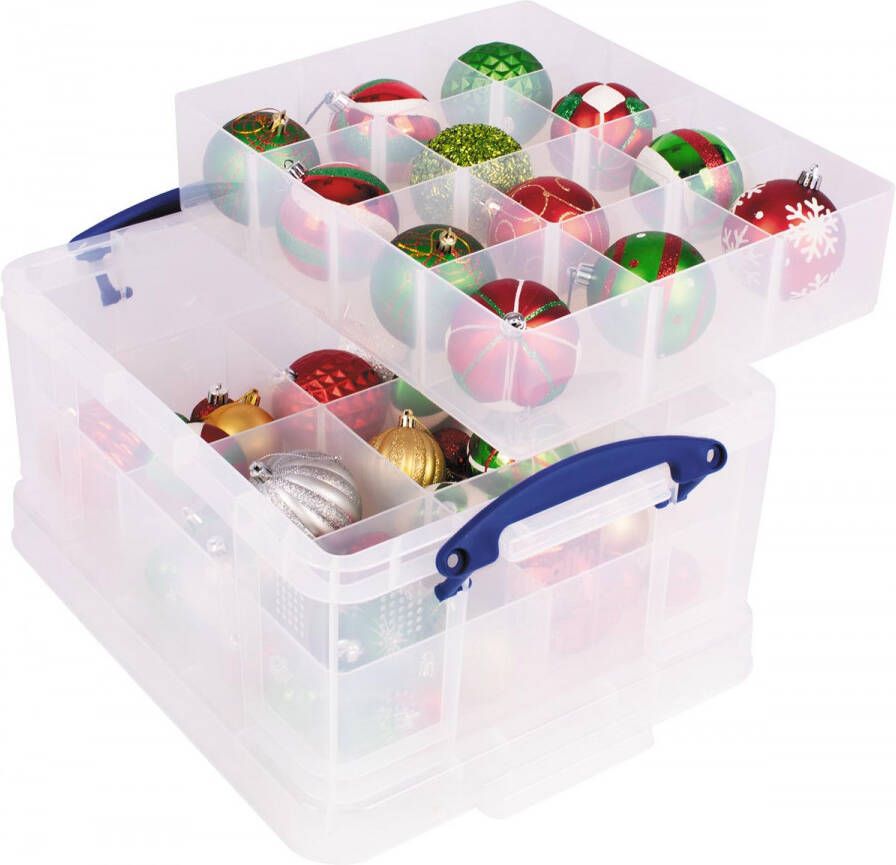Really Useful Boxes van stevig kunststof | VindiQ Really Useful Box opbergdoos 21 l met 2 inzetbakjes transparant