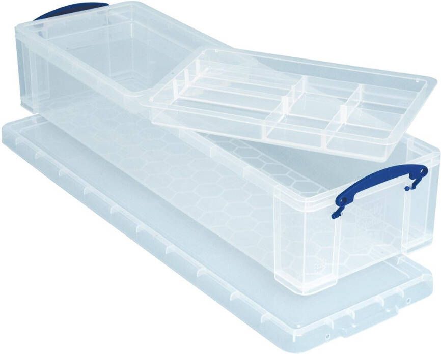 Really Useful Boxes van stevig kunststof | VindiQ Really Useful Box opbergdoos 22 liter met 2 dividers transparant